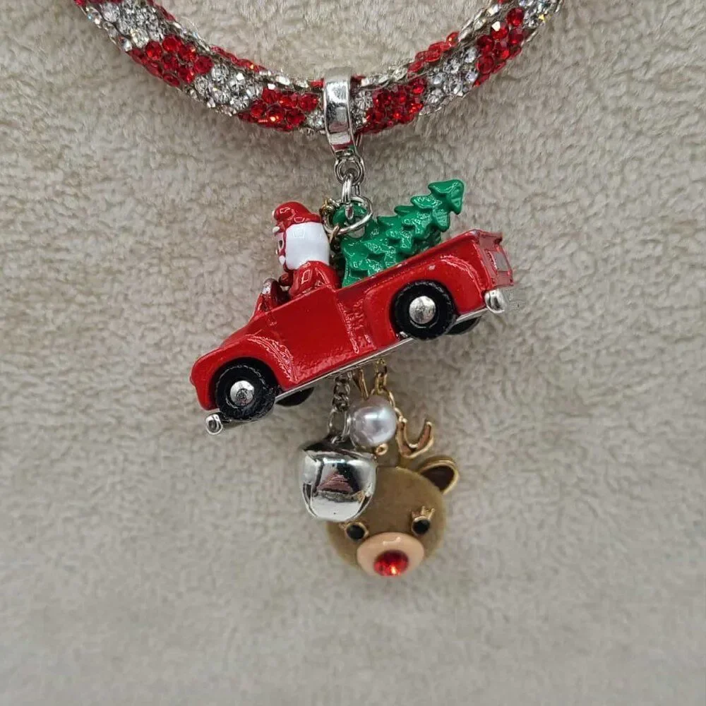 Betsey Johnson Santa Truck Pendant Charm Crystal Necklace NWT! NEW!